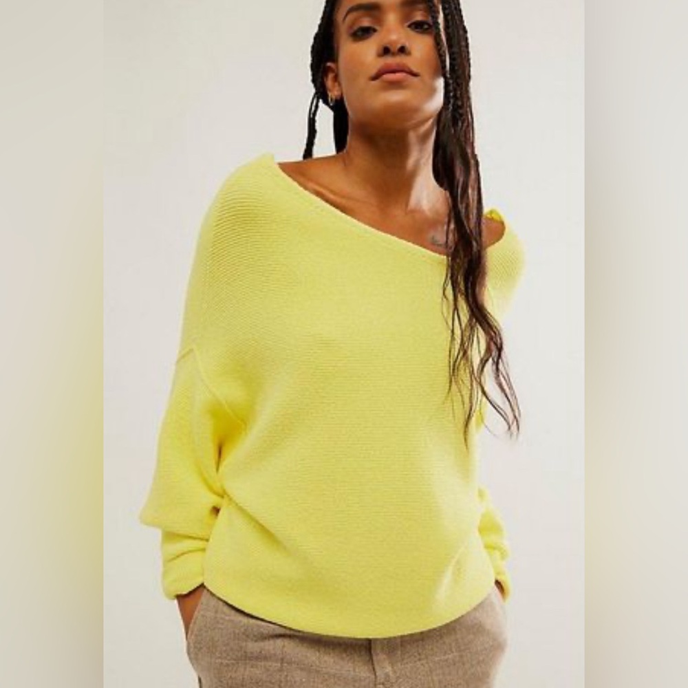 Free People Sunny Yellow Off-Shoulder Knit Sweater